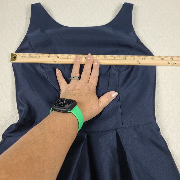 Alfred Sung D706 midnight blue hi-low satinl open back dress Size 6 Wedding - Picture 6 of 15